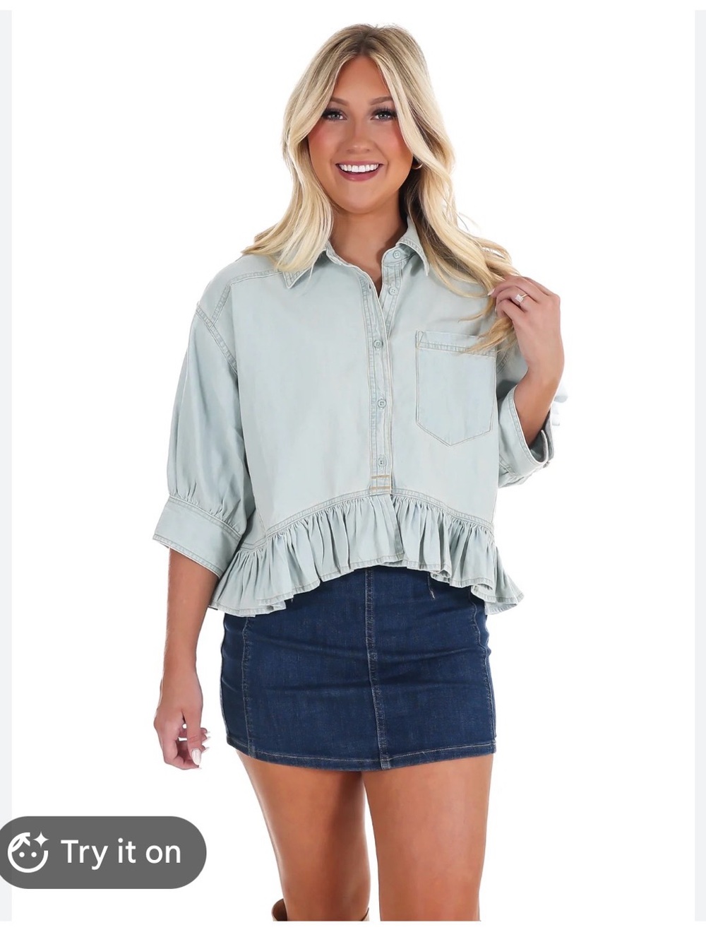 Free People Bailey Ruffled Denim Shirt BNWT Sz Small